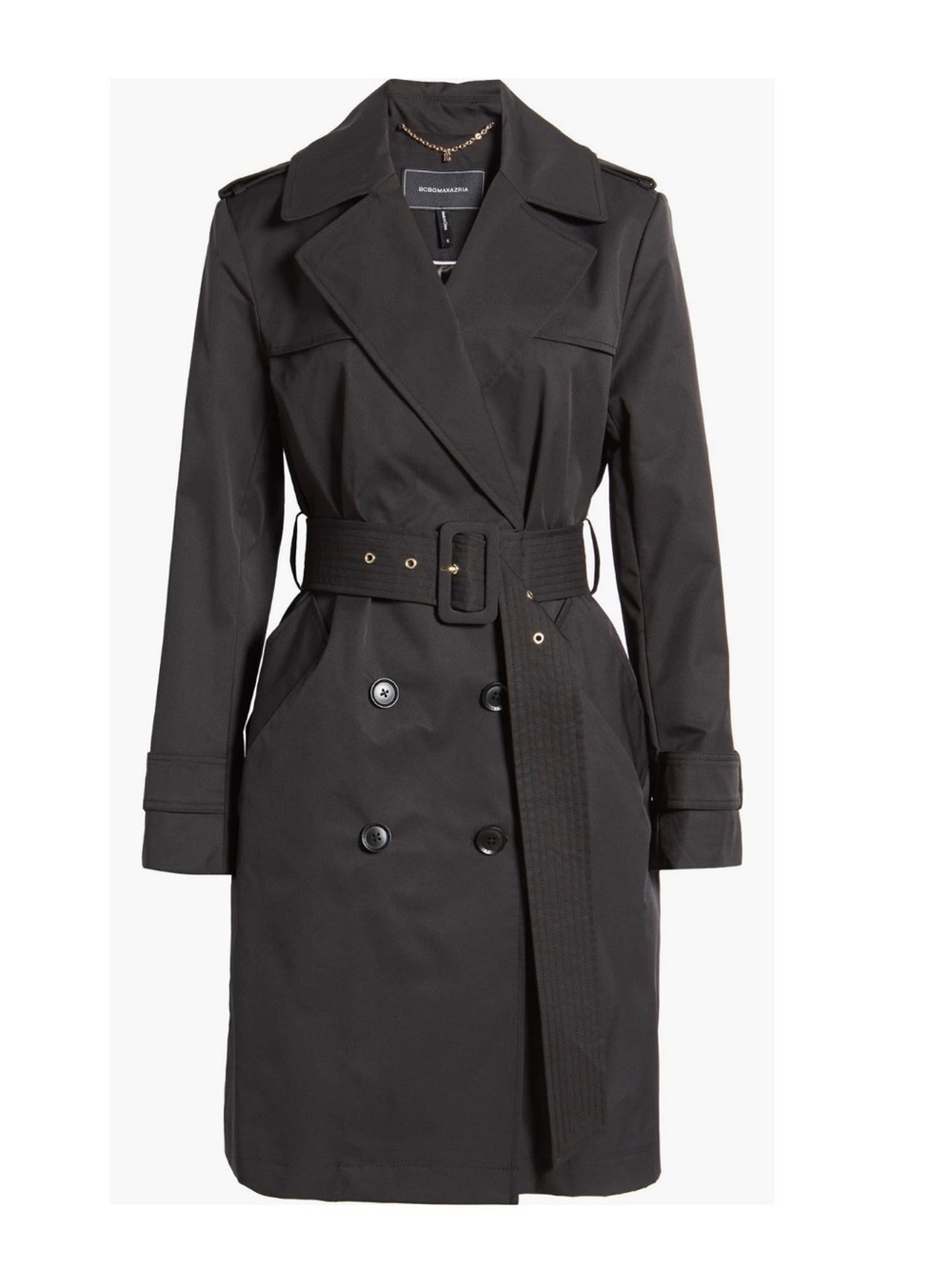 BCBGMAXAZRIA Black Cotton Silk Trench Coat Size L
